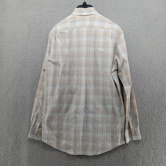 Lacoste Shirt Mens Size 38 Medium Beige Tan Blue Windowpane Check Button Down - Picture 6 of 7
